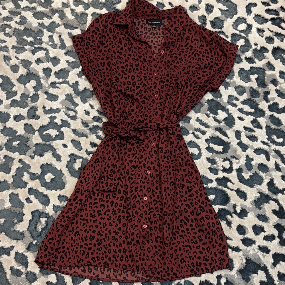 Fortune & Ivy Leopard Print Button-Up Dress